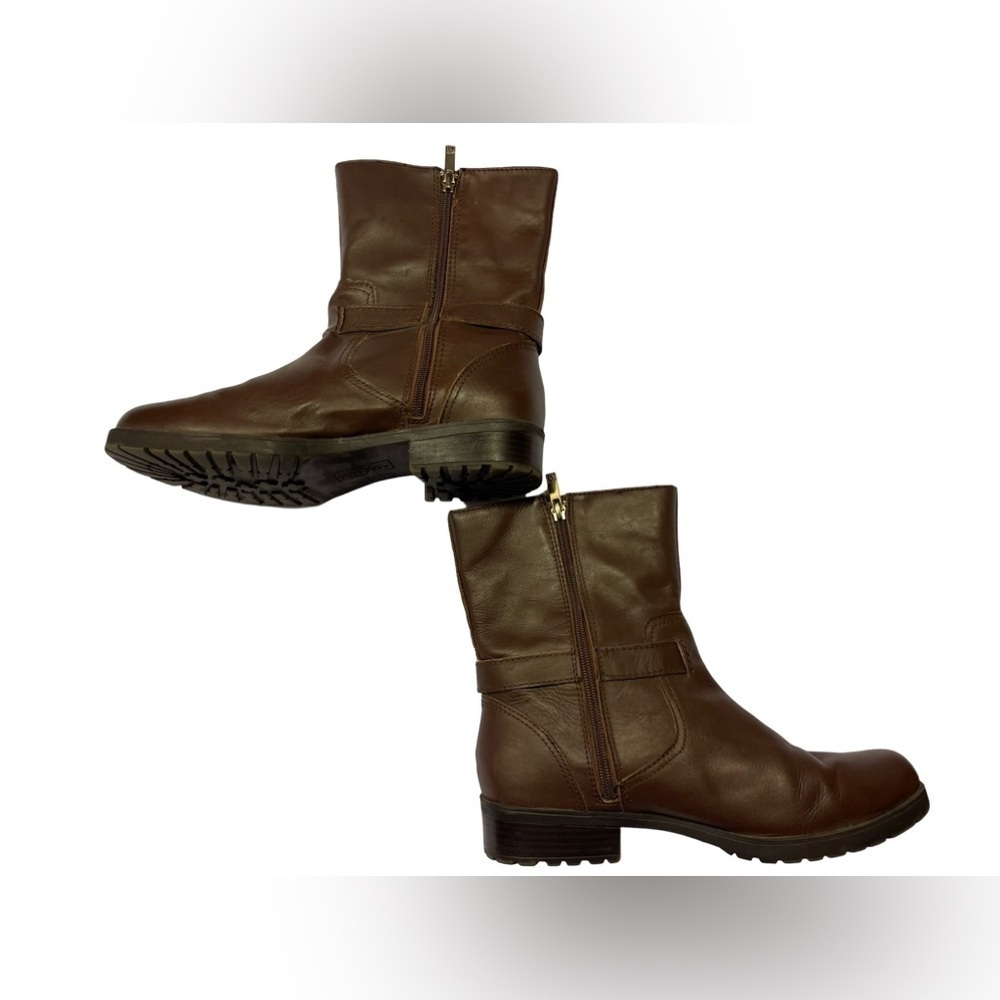 Anne Klein Dark Brown iflex Akcrayton Zipper Ankle Boots Gold Hardware Size 10 - Picture 2 of 14